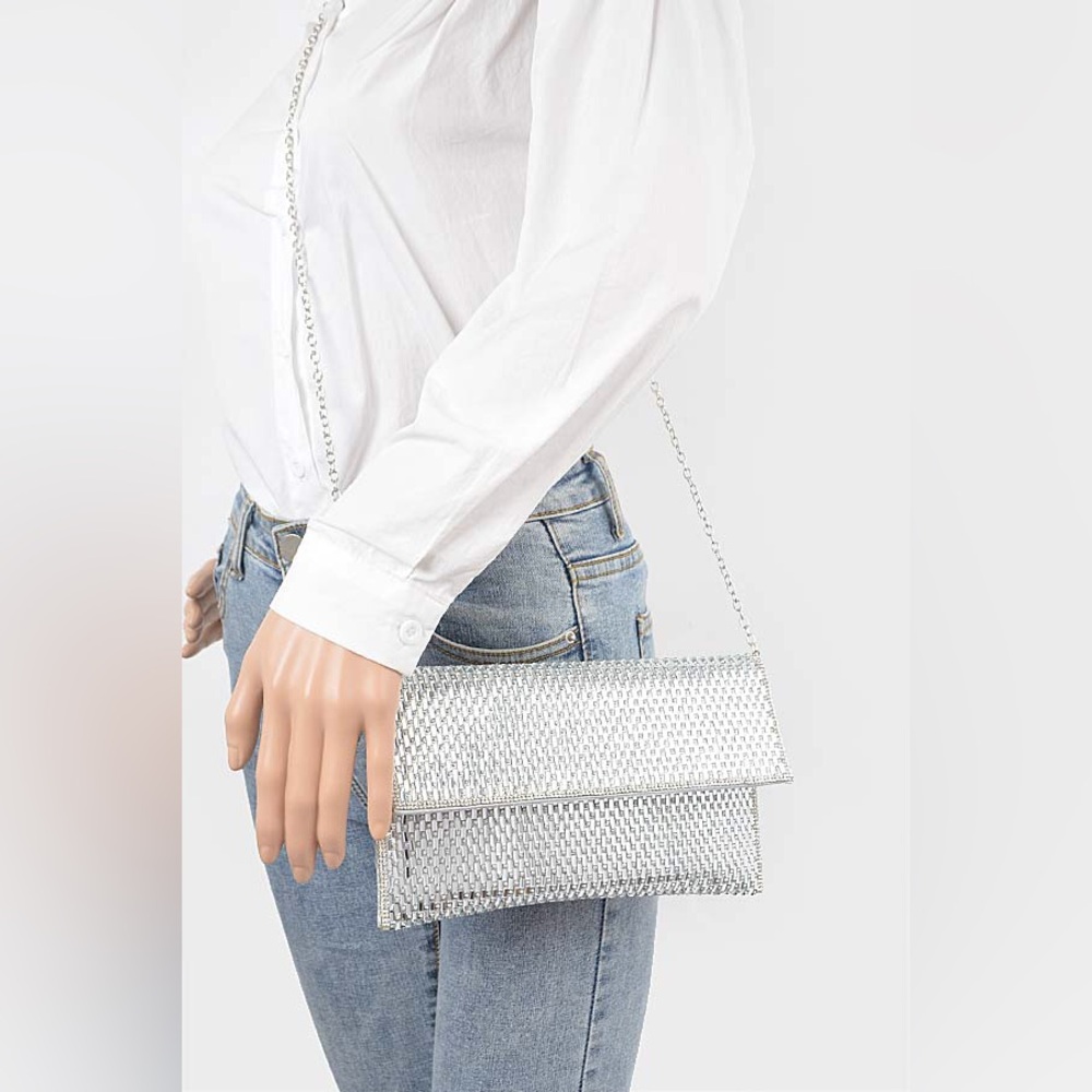 Large Silver Rhinestone Envelope Clutch Bag - Picture 2 of 6